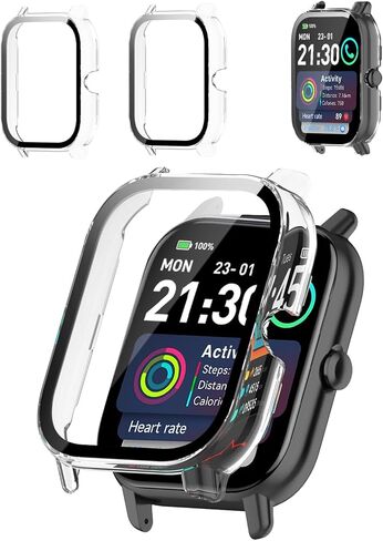 2-Pack Protective Case Cover Compatible with Trunsif 1.85" Smartwatch, Hard PC Shell & 9H Tempered Glass Screen Protector - Shockproof, Scratch-Resistant, Full Coverage (Clear) in Kuwait