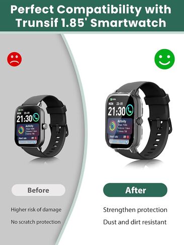 2-Pack Protective Case Cover Compatible with Trunsif 1.85" Smartwatch, Hard PC Shell & 9H Tempered Glass Screen Protector - Shockproof, Scratch-Resistant, Full Coverage (Clear) in Kuwait