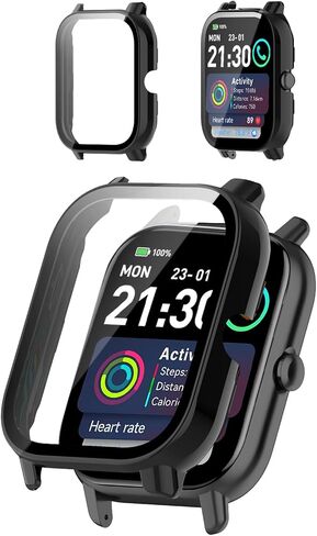2-Pack Protective Case Cover Compatible with Trunsif 1.85" Smartwatch, Hard PC Shell & 9H Tempered Glass Screen Protector - Shockproof, Scratch-Resistant, Full Coverage (Clear) in Kuwait