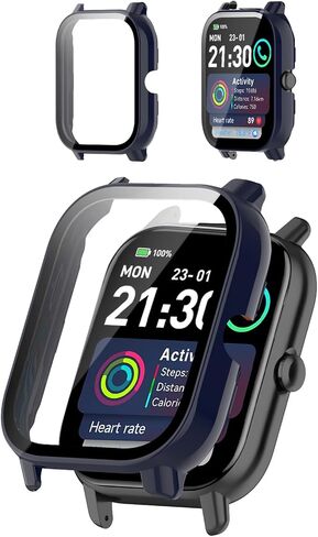 2-Pack Protective Case Cover Compatible with Trunsif 1.85" Smartwatch, Hard PC Shell & 9H Tempered Glass Screen Protector - Shockproof, Scratch-Resistant, Full Coverage (Clear) in Kuwait