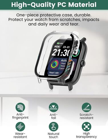 2-Pack Protective Case Cover Compatible with Trunsif 1.85" Smartwatch, Hard PC Shell & 9H Tempered Glass Screen Protector - Shockproof, Scratch-Resistant, Full Coverage (Clear) in Kuwait