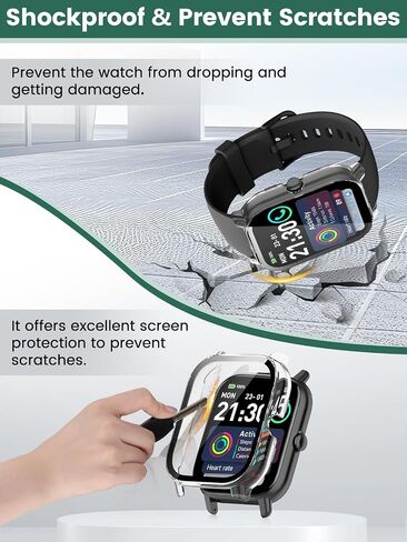 2-Pack Protective Case Cover Compatible with Trunsif 1.85" Smartwatch, Hard PC Shell & 9H Tempered Glass Screen Protector - Shockproof, Scratch-Resistant, Full Coverage (Clear) in Kuwait
