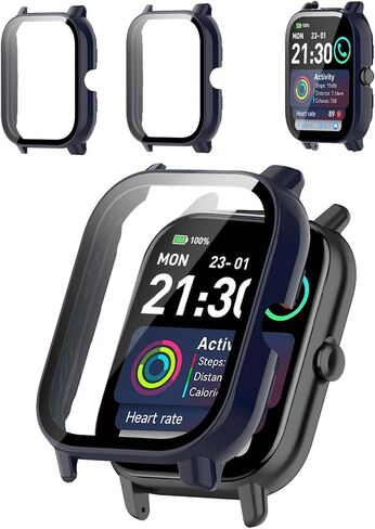 2-Pack Protective Case Cover Compatible with Trunsif 1.85" Smartwatch, Hard PC Shell & 9H Tempered Glass Screen Protector - Shockproof, Scratch-Resistant, Full Coverage (Clear) in Kuwait