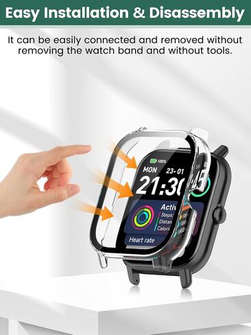 2-Pack Protective Case Cover Compatible with Trunsif 1.85" Smartwatch, Hard PC Shell & 9H Tempered Glass Screen Protector - Shockproof, Scratch-Resistant, Full Coverage (Clear) in Kuwait