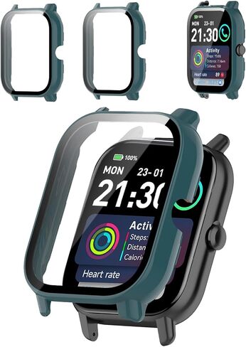 2-Pack Protective Case Cover Compatible with Trunsif 1.85" Smartwatch, Hard PC Shell & 9H Tempered Glass Screen Protector - Shockproof, Scratch-Resistant, Full Coverage (Clear) in Kuwait