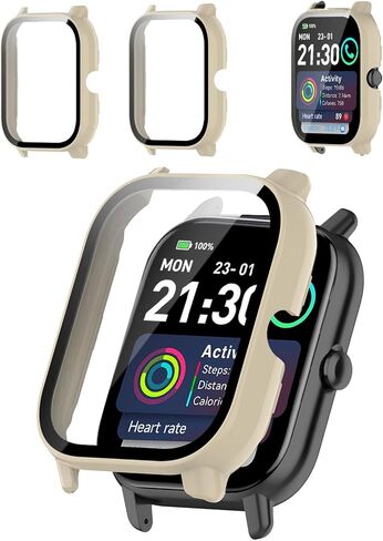2-Pack Protective Case Cover Compatible with Trunsif 1.85" Smartwatch, Hard PC Shell & 9H Tempered Glass Screen Protector - Shockproof, Scratch-Resistant, Full Coverage (Clear) in Kuwait