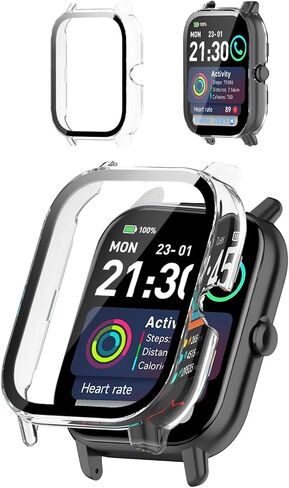 2-Pack Protective Case Cover Compatible with Trunsif 1.85" Smartwatch, Hard PC Shell & 9H Tempered Glass Screen Protector - Shockproof, Scratch-Resistant, Full Coverage (Clear) in Kuwait