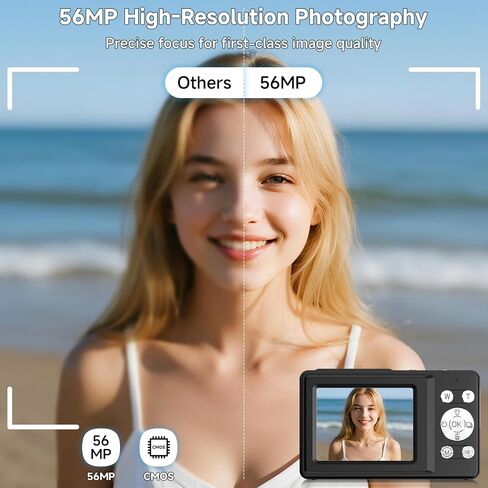 Digital Camera, 56MP 2.7K Dual-Screen Selfie Camera with 16X Zoom, 20 Filters & Anti-Shake, Portable Point and Shoot Digital Cameras with 32GB Card, Compact Travel Cameras for Beginners Teens Kids in Kuwait