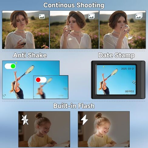 Digital Camera, 56MP 2.7K Dual-Screen Selfie Camera with 16X Zoom, 20 Filters & Anti-Shake, Portable Point and Shoot Digital Cameras with 32GB Card, Compact Travel Cameras for Beginners Teens Kids in Kuwait