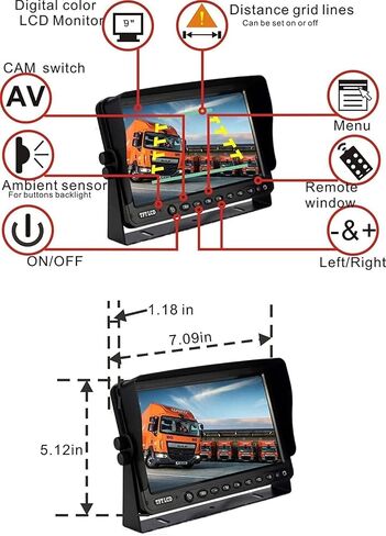 Wired 9" Reverse Rear View Backup Camera System with TVS Surge Protector in Kuwait