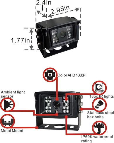 Wired 9" Reverse Rear View Backup Camera System with TVS Surge Protector in Kuwait