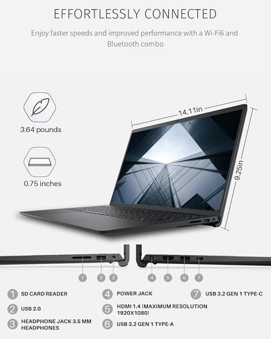 Dell Inspiron 15.6" FHD Touchscreen Laptop, 32GB RAM, 1TB SSD, Speed 8-Core AMD Ryzen 7 7730U (Outperforms Intel i7-1255U in Multitasking), Windows 11 Pro, Long Battery Life, w/WOWPC Recovery USB in Kuwait