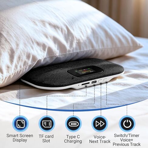 Bluetooth Pillow Speaker with LED Display, Dual Bone Conduction, Black in Kuwait