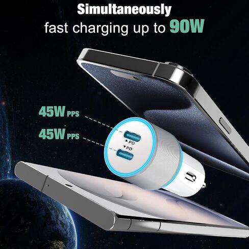 90W Car Charger USB C Fast Charge for iPhone 17 Pro Max/16/15/Android Phone in Kuwait