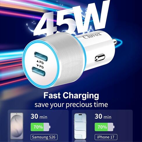90W Car Charger USB C Fast Charge for iPhone 17 Pro Max/16/15/Android Phone in Kuwait