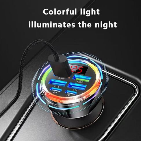 Super Fast Charge USB C Car Phone Charger Adapter 6 in 1 with Voltage Display, 250W Multi Port Cigarette Lighter USB Charge for iPhone 17 16 15 14 13 12 11 Samsung Galaxy Huawei Oneplus Oppo Vivo in Kuwait