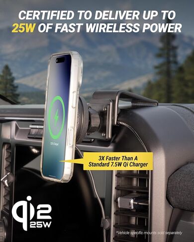 Scosche MagicMount Elite Qi2 Wireless MagSafe Car Mount Charger, 25W Magnetic Cell Phone Holder for Car with AMPS Mounting Plate and 3M Adhesive Dashboard Adapter Compatible with iPhone, Samsung in Kuwait
