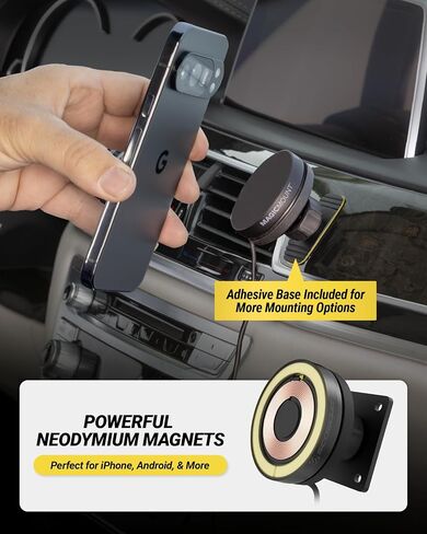 Scosche MagicMount Elite Qi2 Wireless MagSafe Car Mount Charger, 25W Magnetic Cell Phone Holder for Car with AMPS Mounting Plate and 3M Adhesive Dashboard Adapter Compatible with iPhone, Samsung in Kuwait