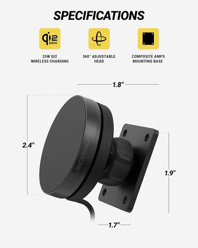 Scosche MagicMount Elite Qi2 Wireless MagSafe Car Mount Charger, 25W Magnetic Cell Phone Holder for Car with AMPS Mounting Plate and 3M Adhesive Dashboard Adapter Compatible with iPhone, Samsung in Kuwait