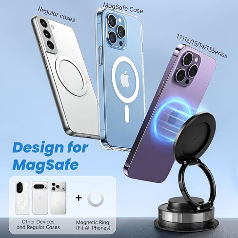 Magnetic Car Phone Holder for MagSafe Updated Strong Suction Cup Car Phone Mount for Dashboard Windshield Middle Screen 360° Rotatable & Adjustable for All the Cellphones in Saudi Arabia