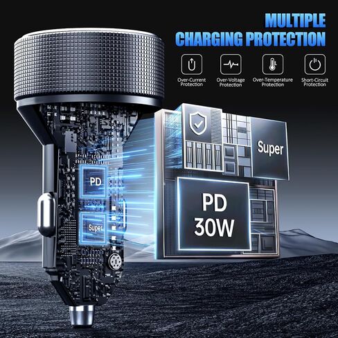 Car Charger USB C Fast Charging with 60W USB-C Cable, 78W 4 Port Metal USB Car Charger Adapter, PD QC3.0 Cigarette Lighter Adapter for iPhone 17 16 15 Pro Max, iPad, Samsung Galaxy, Android in Kuwait