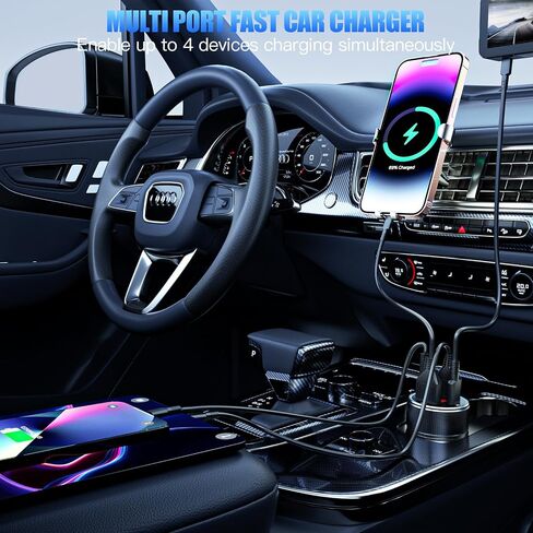 Car Charger USB C Fast Charging with 60W USB-C Cable, 78W 4 Port Metal USB Car Charger Adapter, PD QC3.0 Cigarette Lighter Adapter for iPhone 17 16 15 Pro Max, iPad, Samsung Galaxy, Android in Kuwait