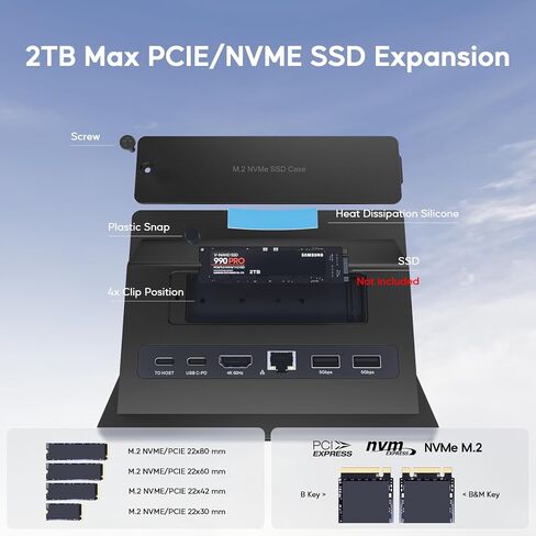 MacBook Pro Air Docking Station, Vertical USB C Laptop Docking Station with M.2 SSD Slot, HDMI 4K@60Hz, 4 USB A/C Max 10Gbps, Ethernet, SD/TF, PD Dock for MacBook/USB-C Win Laptops - Black in Kuwait