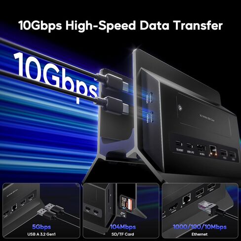 MacBook Pro Air Docking Station, Vertical USB C Laptop Docking Station with M.2 SSD Slot, HDMI 4K@60Hz, 4 USB A/C Max 10Gbps, Ethernet, SD/TF, PD Dock for MacBook/USB-C Win Laptops - Black in Kuwait