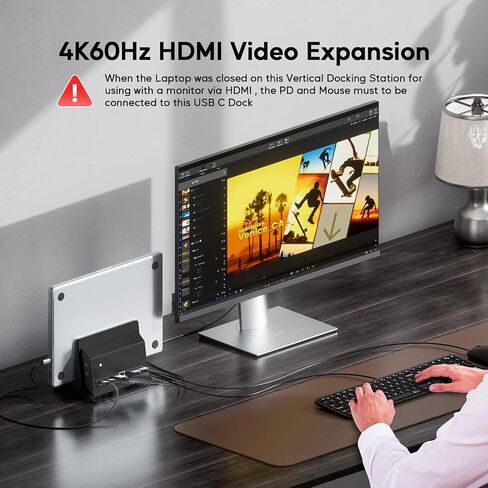 MacBook Pro Air Docking Station, Vertical USB C Laptop Docking Station with M.2 SSD Slot, HDMI 4K@60Hz, 4 USB A/C Max 10Gbps, Ethernet, SD/TF, PD Dock for MacBook/USB-C Win Laptops - Black in Kuwait