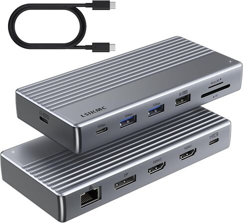 Dual Monitor Docking Station, USB C Dock(11-in-1) Support Dual/Triple Display with 2 HDMI, DP, 100W PD, Ethernet, 4USB, SD/TF Card Reader, Multi-Port Laptop Dock Compatible with MacBook/Dell/HP/Lenovo in Kuwait
