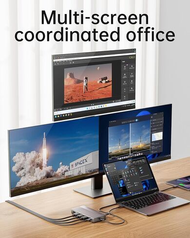 Dual Monitor Docking Station, USB C Dock(11-in-1) Support Dual/Triple Display with 2 HDMI, DP, 100W PD, Ethernet, 4USB, SD/TF Card Reader, Multi-Port Laptop Dock Compatible with MacBook/Dell/HP/Lenovo in Kuwait