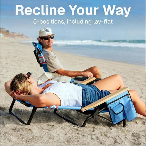 WOVN Premium Reclining Beach Chairs 2 Pack - Portable Lay Flat Folding Beach Chair for Adults - Includes Shoulder Backpack Strap, Pillow, 2 Pockets, and Cup Holder - Baja in Kuwait