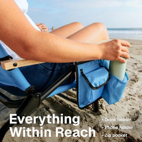 WOVN Premium Reclining Beach Chairs 2 Pack - Portable Lay Flat Folding Beach Chair for Adults - Includes Shoulder Backpack Strap, Pillow, 2 Pockets, and Cup Holder - Baja in Kuwait
