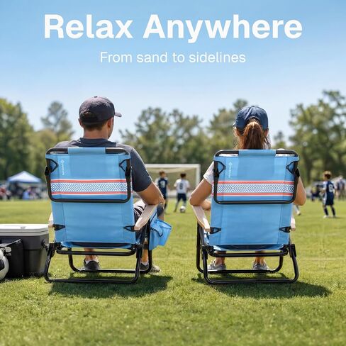 WOVN Premium Reclining Beach Chairs 2 Pack - Portable Lay Flat Folding Beach Chair for Adults - Includes Shoulder Backpack Strap, Pillow, 2 Pockets, and Cup Holder - Baja in Kuwait