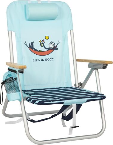 Rio Brands Life is Good 4-Position Backpack Aluminum Beach Chair with Pillow and Cup Holder in Kuwait