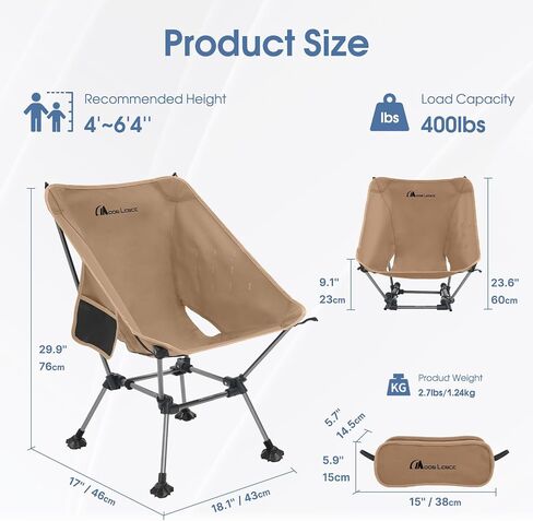 MOON LENCE Portable Camping Chair Plus, Larger & Roomier, Compact and Lightweight, Folding Chair for Backpacking Hiking Beach, Ultralight Camp Chair 330Lbs Capacity in Kuwait