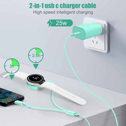 2 in 1 for Samsung Watch Charger, 25W USB C Fast Charger Compatible with Galaxy Watch 8/8 Classic/Ultra/7/6/6 Classic/5 Pro/5/4/4 classic/3/Active2/FE,Galaxy S25/S24/S23/Note/Z Fold,for iPhone 16/15 in Kuwait