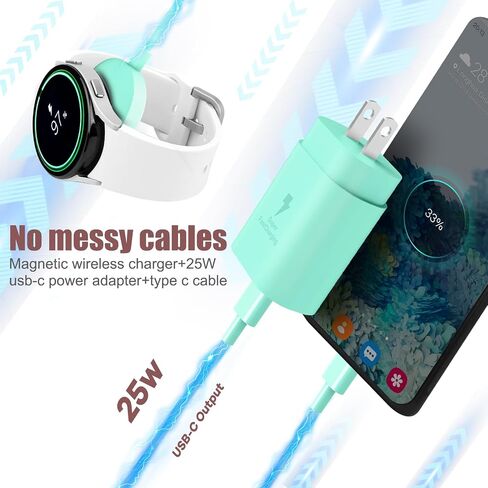 2 in 1 for Samsung Watch Charger, 25W USB C Fast Charger Compatible with Galaxy Watch 8/8 Classic/Ultra/7/6/6 Classic/5 Pro/5/4/4 classic/3/Active2/FE,Galaxy S25/S24/S23/Note/Z Fold,for iPhone 16/15 in Kuwait