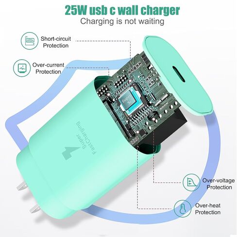 2 in 1 for Samsung Watch Charger, 25W USB C Fast Charger Compatible with Galaxy Watch 8/8 Classic/Ultra/7/6/6 Classic/5 Pro/5/4/4 classic/3/Active2/FE,Galaxy S25/S24/S23/Note/Z Fold,for iPhone 16/15 in Kuwait