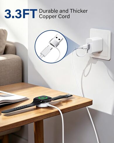 for Apple Watch Charger, 2in1 Magnetic Charging Cord for iWatch Series 1m in Kuwait