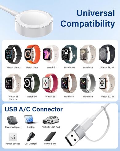 for Apple Watch Charger, 2in1 Magnetic Charging Cord for iWatch Series 1m in Kuwait