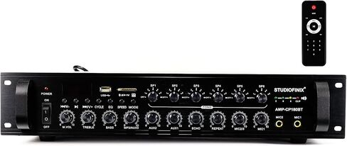 STUDIOFINIX 70V Commercial Amplifier 180W 6‑Zone,Bluetooth/USB/SD/RCA/MIC/FM/Optical Inputs for Restaurants, Offices, 2U Rack Mount, Compatible with 4‑16Ω Speakers in Kuwait