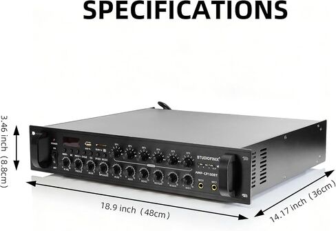 STUDIOFINIX 70V Commercial Amplifier 180W 6‑Zone,Bluetooth/USB/SD/RCA/MIC/FM/Optical Inputs for Restaurants, Offices, 2U Rack Mount, Compatible with 4‑16Ω Speakers in Kuwait
