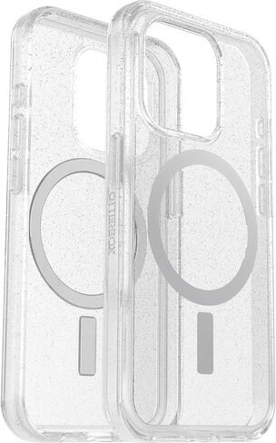 OtterBox iPhone 15 Pro (Only) Symmetry Series Clear Case - Stardust (Clear/Silver), Snaps to MagSafe, Ultra-Sleek, Raised Edges Protect Camera & Screen in Kuwait