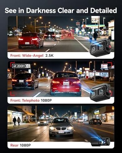 REDTIGER ZoomPix1 & OBD, Dash Cam Front and Rear, Telephoto+Wide Front Lenses for 100ft Plate Recognition, 4X Zoom, Dual STARVIS 2, 2K+1080P Recording, HDR Night Vision, 5.8GHz WiFi, Voice Control in Kuwait