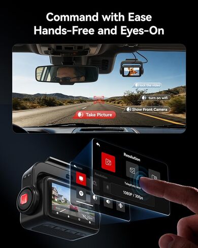 REDTIGER ZoomPix1 & OBD, Dash Cam Front and Rear, Telephoto+Wide Front Lenses for 100ft Plate Recognition, 4X Zoom, Dual STARVIS 2, 2K+1080P Recording, HDR Night Vision, 5.8GHz WiFi, Voice Control in Kuwait
