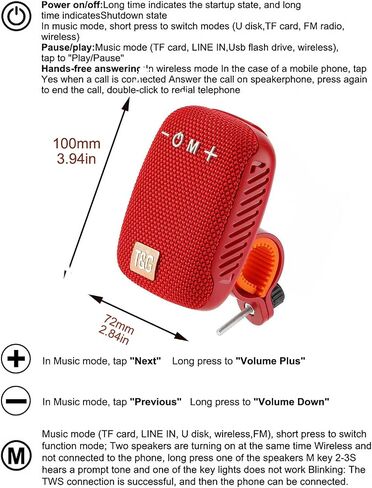 T&G Motorcycle Speaker Bluetooth Wireless, Portable Ebike Speaker with Handlebar Mount, IPX5 Waterproof, Mini Loud Speaker for Bike & MTB, Gifts, Motorcycle Accessories in Kuwait
