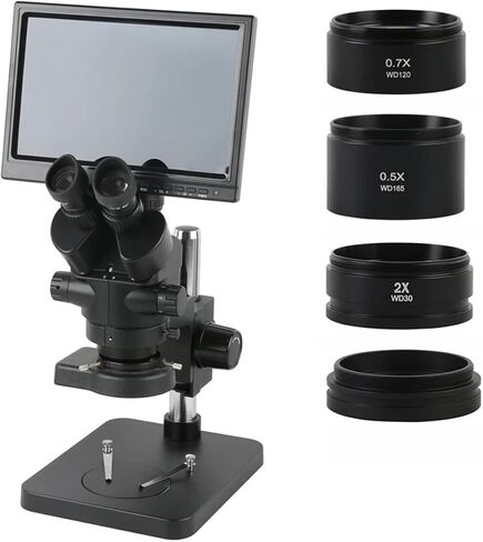 Microscope 7X-45X Zoom Simul-Focal Trinocular Stereo Microscope + 0.5X 2X 0.7X 1X Auxiliary Objective Lens + Camera 10.1" LCD Monitor,H,11.6 inch in Saudi Arabia