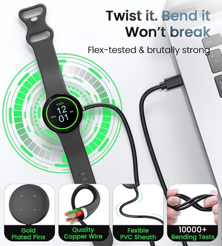 3.3Ft USB A+Type C Charger Cable Compatible with Google Pixel Watch 2/3 Charger Replacement Magnetic Charging Cable for Fitbit Sense 1/2, Versa 3/Versa4, Ace LTE Black in Kuwait