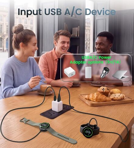 3.3Ft USB A+Type C Charger Cable Compatible with Google Pixel Watch 2/3 Charger Replacement Magnetic Charging Cable for Fitbit Sense 1/2, Versa 3/Versa4, Ace LTE Black in Kuwait